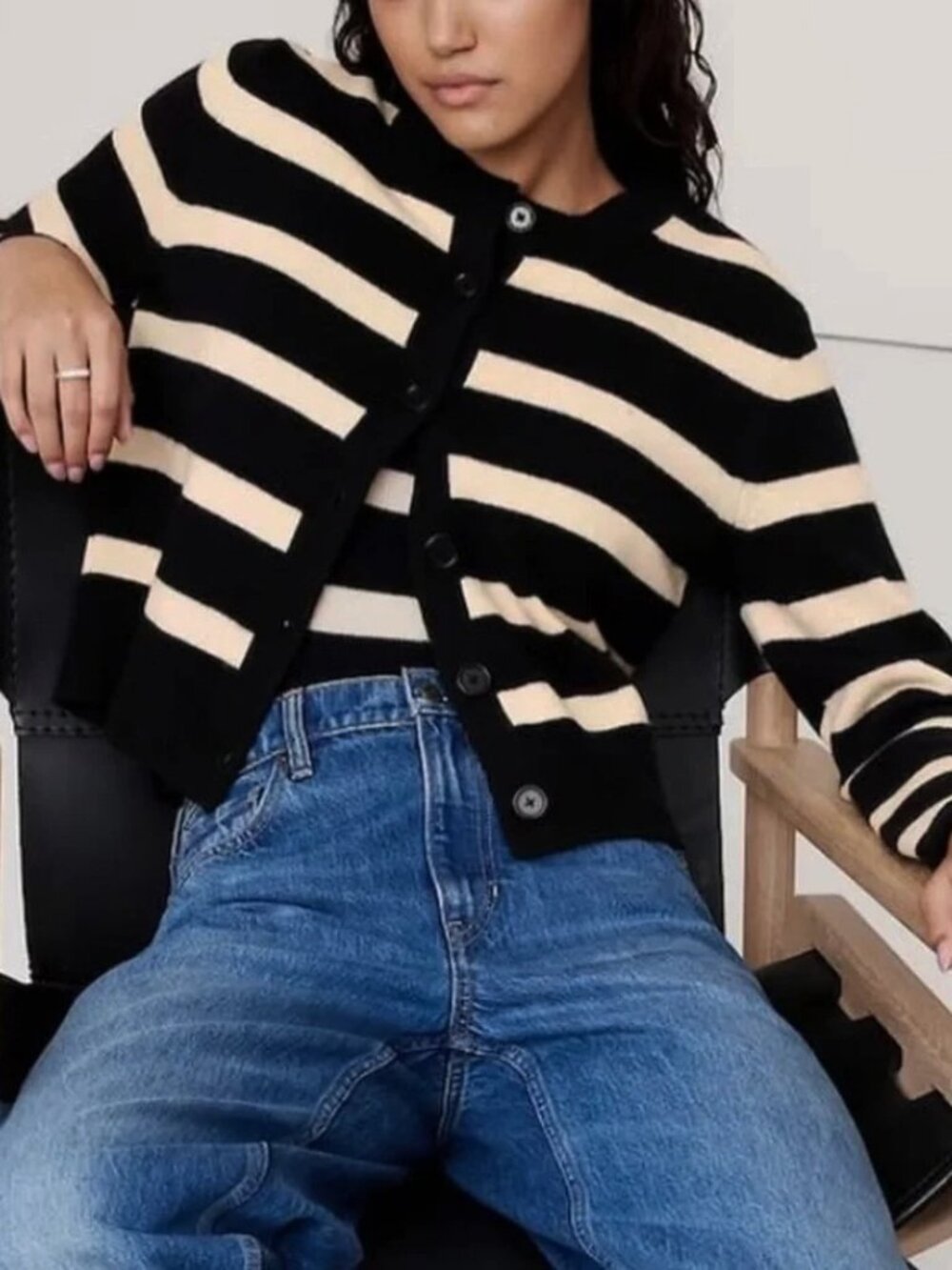 NWOT BR 100% Cashmere Striped Cardigan and Tank Set Black Ecru XS / XXS